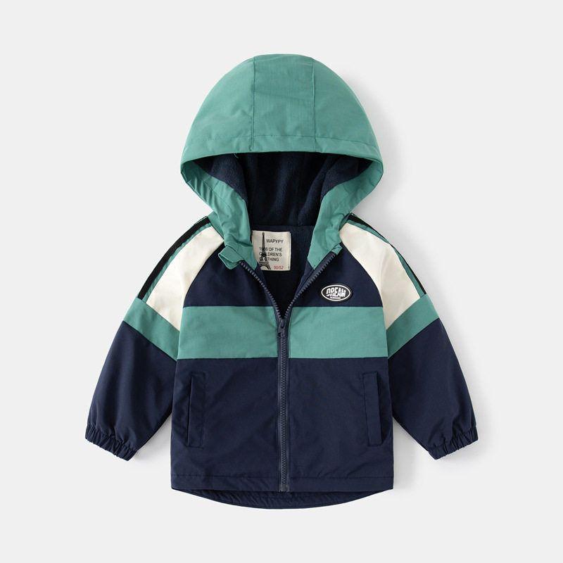 Детская одежда Весенняя и осенняя одежда Утепленное пальто для мальчиков Ветровка Детский топ с капюшоном Детская куртка-бомбер K-style с цветовой комбинацией