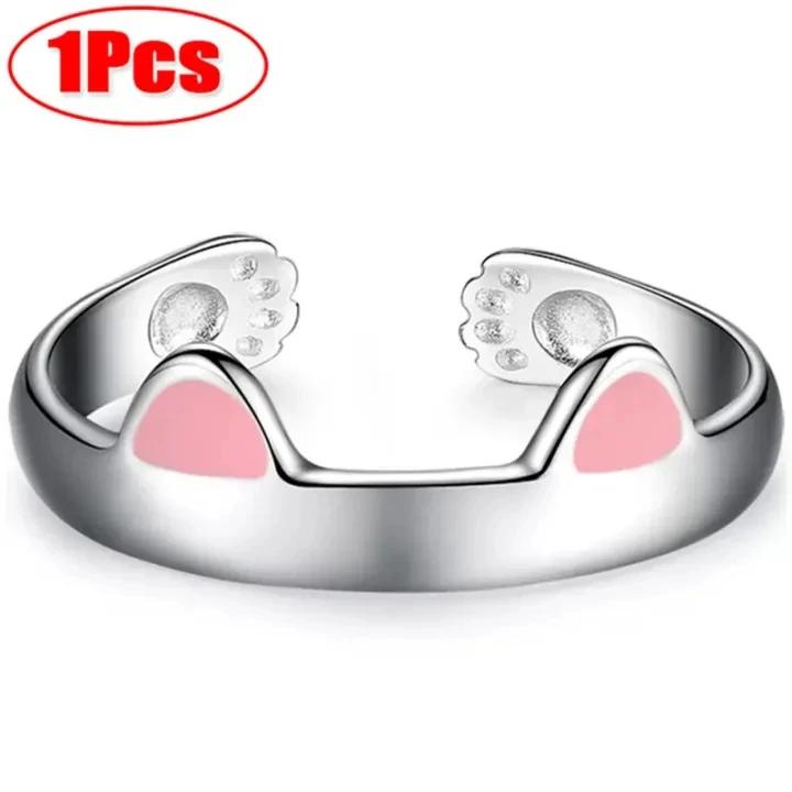 

1/3pcs Cute Cat Ears Ring Opening Designer Cats Paw Embrace Finger Rings for Women Girls Trendy Pink Ears Ring Jewelry Gift