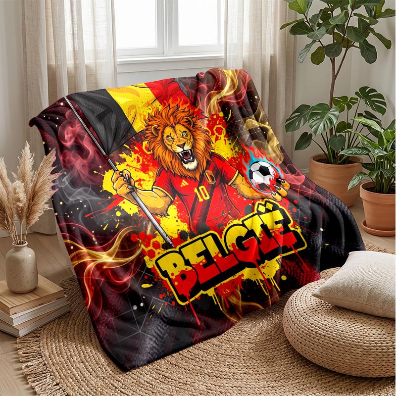 Belgium Football Printed Flannel Blanket Skin Friendly Warm Decorative Throw for Indoor Couch Bed Daily Use
