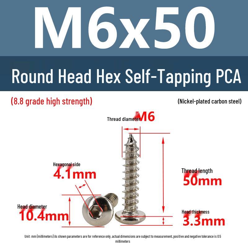 8.8 Grade Round Head Hex Socket Self-Tapping Screws M2-M4 Carbon Steel Bolts