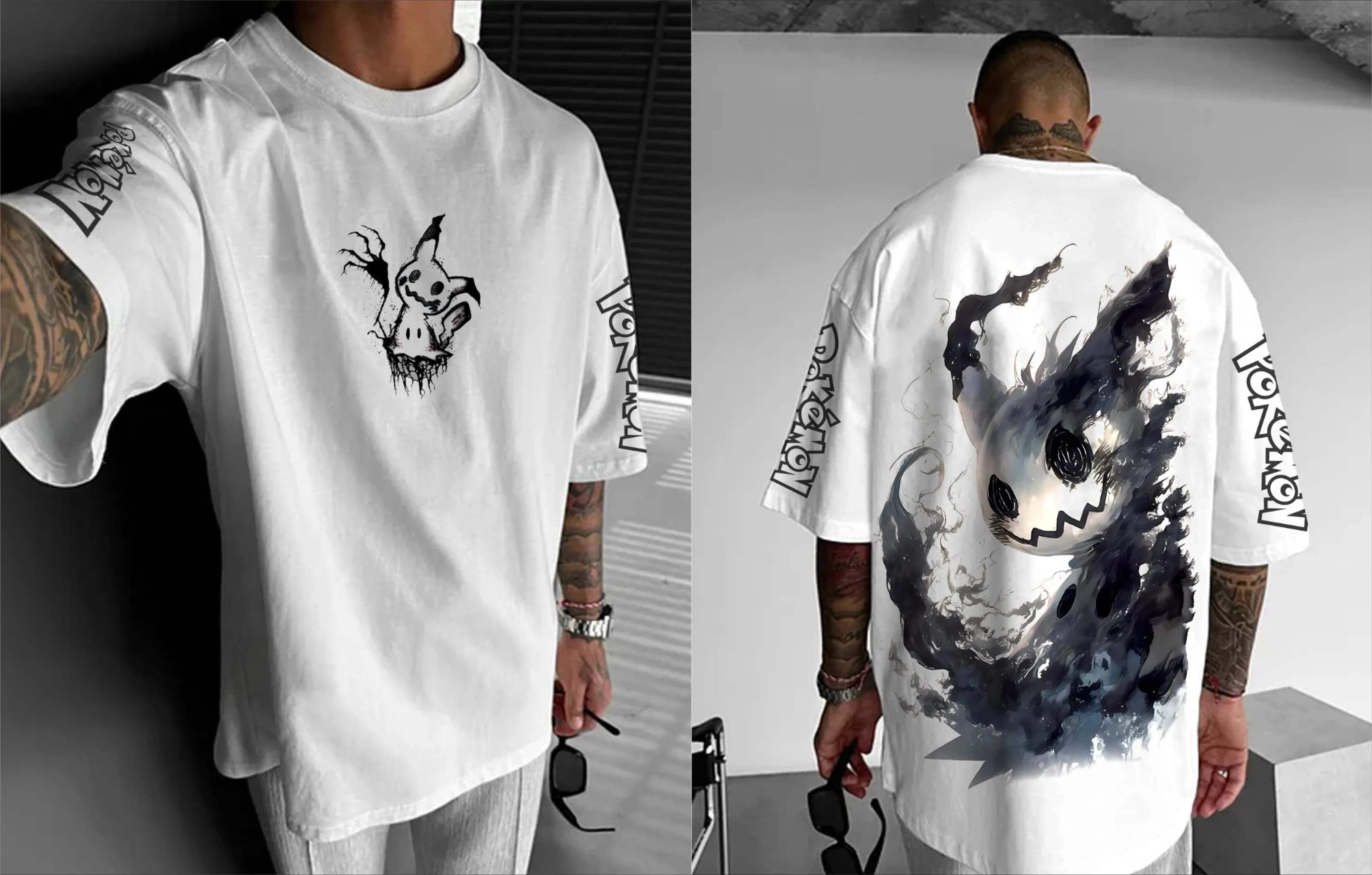 

2026 Pokémon Japanese Anime Peripheral Mimikyu Bulbasaur Short Sleeve T-Shirt Pokémon Summer Men s Fashion Breathable Sports Top Y2K M бежевий