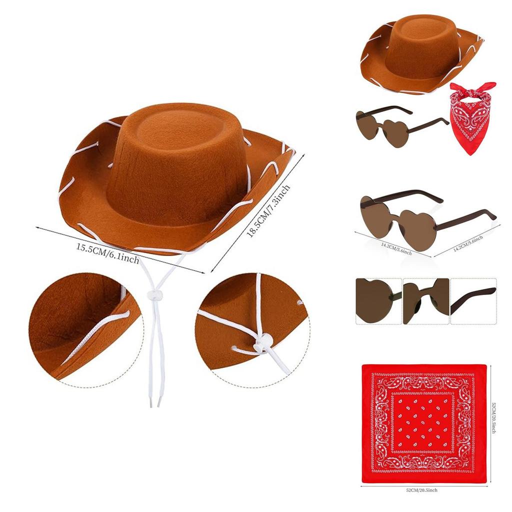 Kids Western Cowboy Hat Glasses Bandana Costume Set With Cotton Fabric For Party Dressup