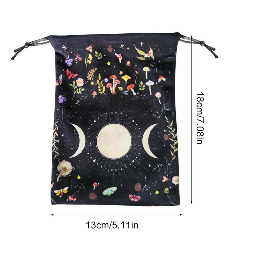 Flannel Tarot Deck Storage Bag Moon Phase Pattern Tarot Pouch With Drawstrings For Tarot Accessories  Dice Runes Gems Pouch