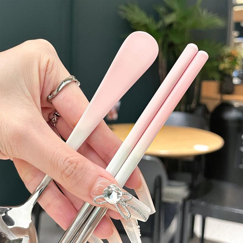 Stainless Steel Portable Cutlery Set Spoon Chopsticks Student Travel Korean Style Portable Cutlery Set With Box Kitchen Supply