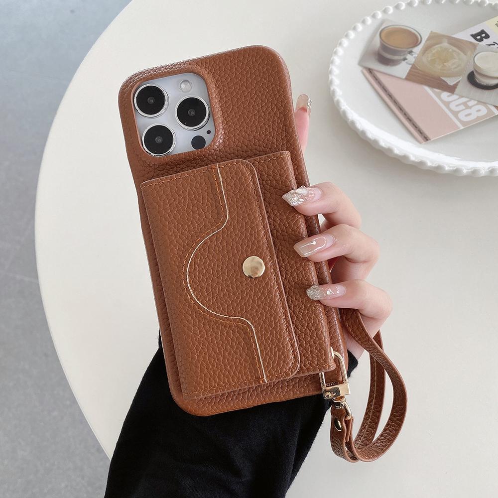 For iPhone 14 Pro Case Mirror Design PU Leather Back Cover with Card Slots,Wrist Strap