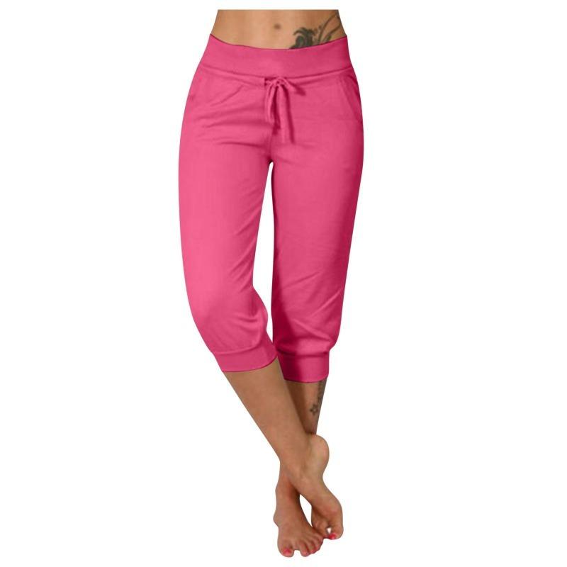 Kadın Rise Pockets Capri Casual Katı Spor Düşük Pantolon Şort