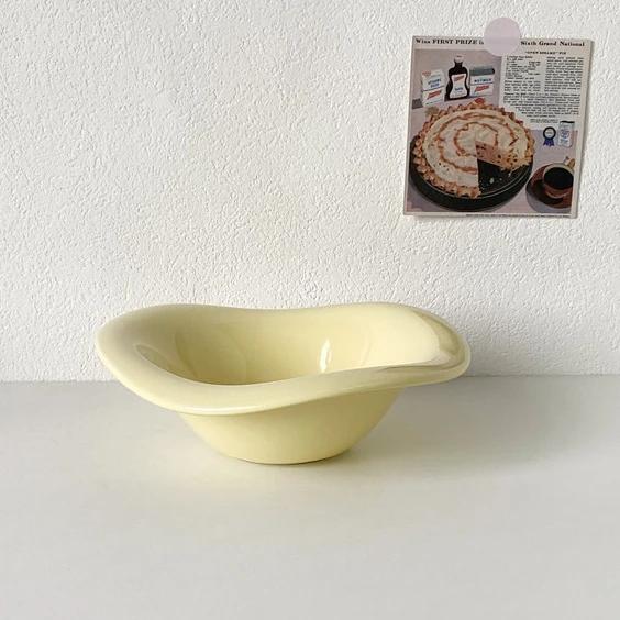 Creative wavy ceramic bowl breakfast oat dessert fruit salad bowl home aesthetics kitchen decoration Pasta deep mouthed plate 16x5cm