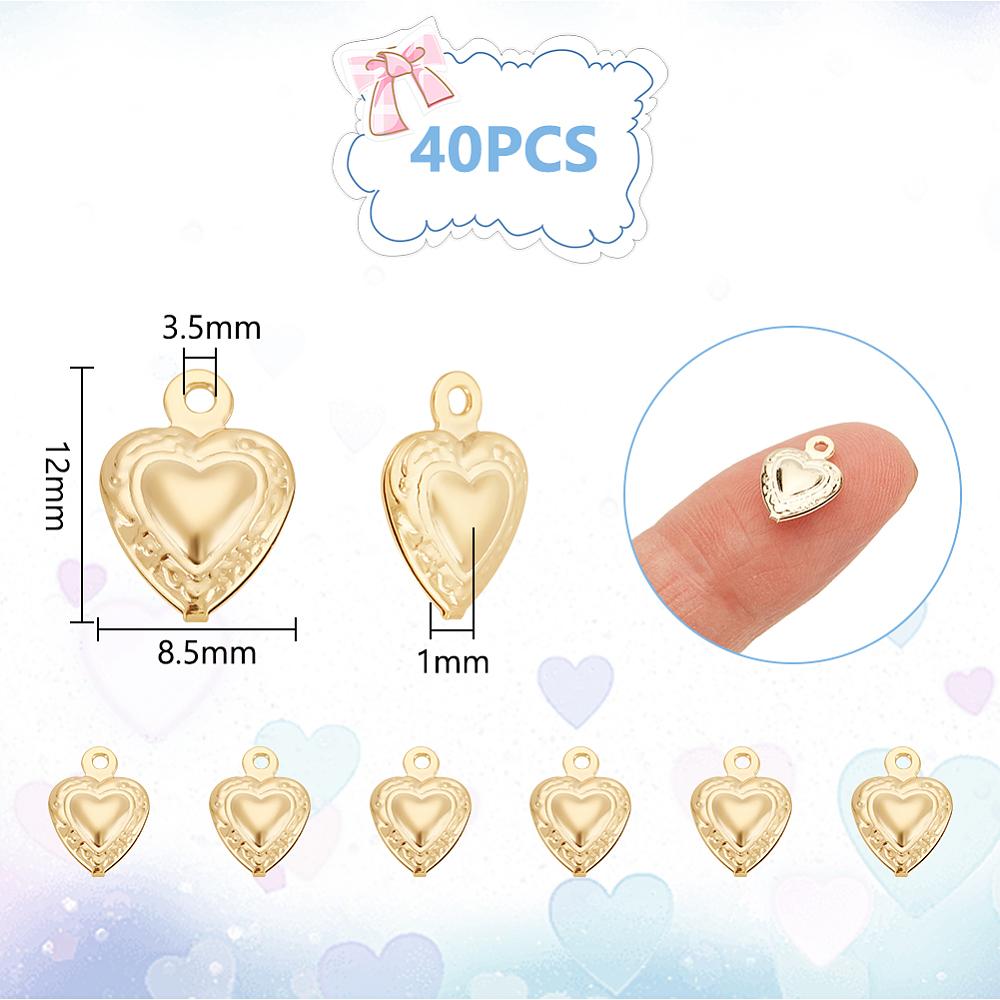 40Pcs 304 Stainless Steel Charms Heart Golden 12x8.5x3.5mm Hole: 1mm