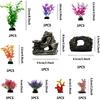 Fish Tank Decorations Plants with Resin Broken Barrel and Cave Rock View, 15pcs Aquarium Decorations Plants Plastic,Fish Tank Accessories, Fish Cave