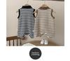 Unisex Infant Striped Sleeveless Romper with Lapel and Snap Crotch