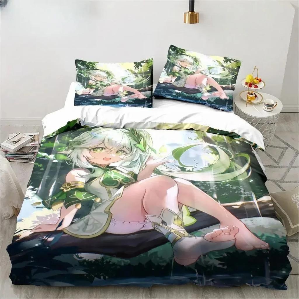 Comforter New Genshin Impact Nahida Kawaii Cute Cartoon Nahida King Twin Double Child Bedding Set Microfiber Or Polyester