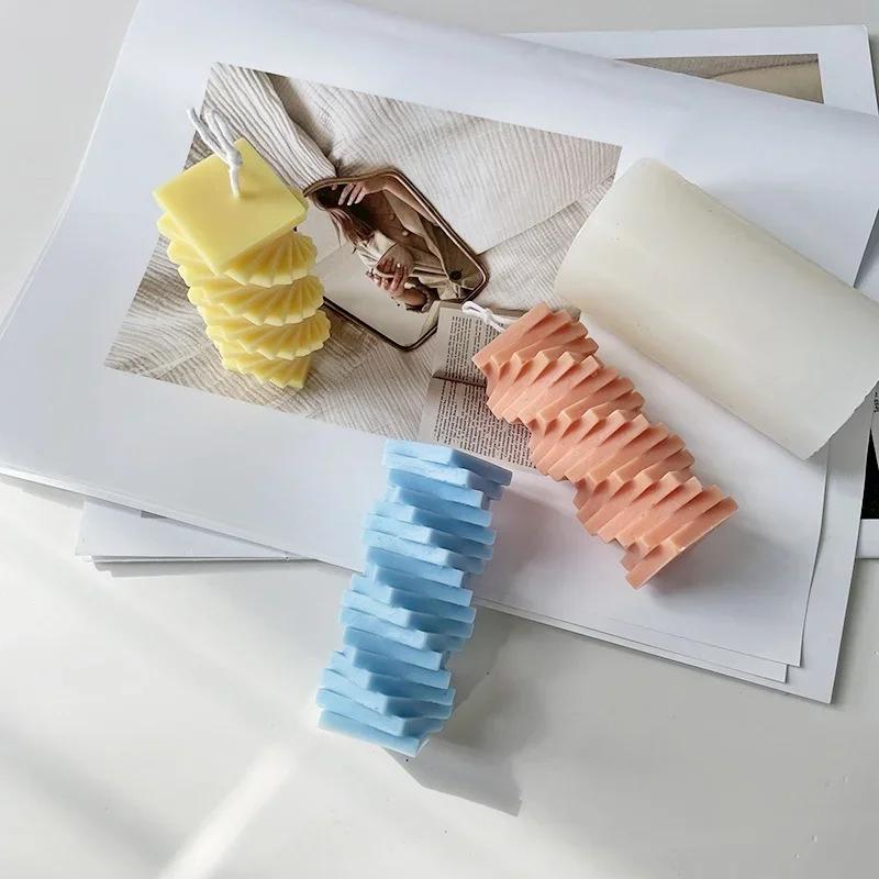 Soap Molds 3D Spiral Square Column Silicone Candle Mould DIY Creative Geometric Architecture Series Aromatherapy Candle Gypsum