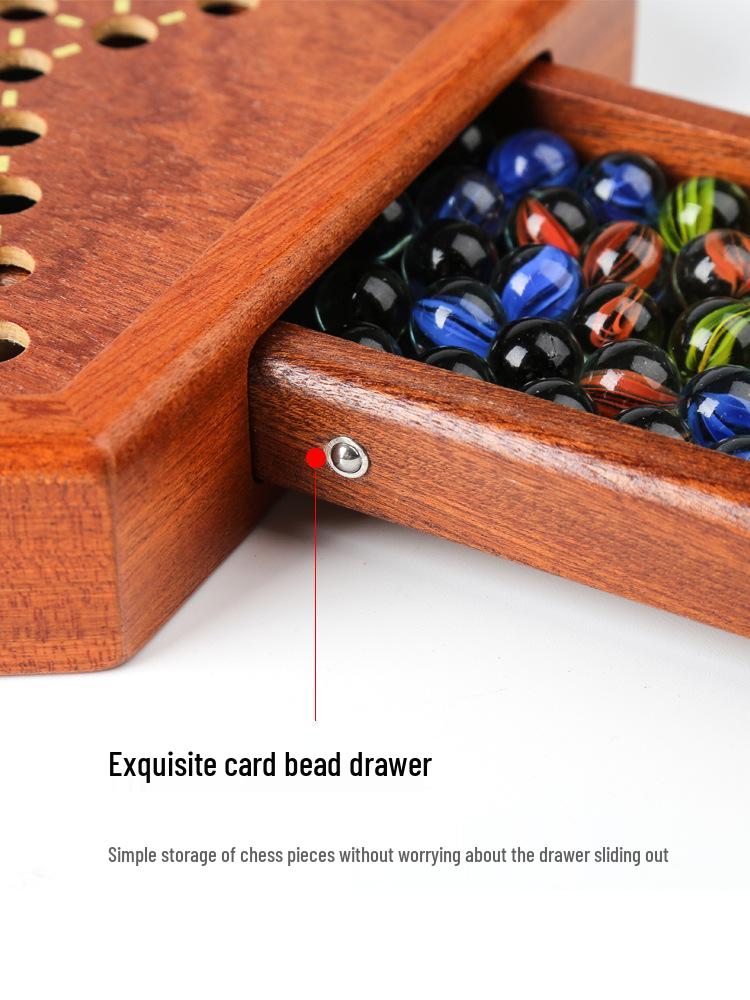 Dame Glasmurmeln Holz Tischspiel mit tragbarer Schubladenaufbewahrung.