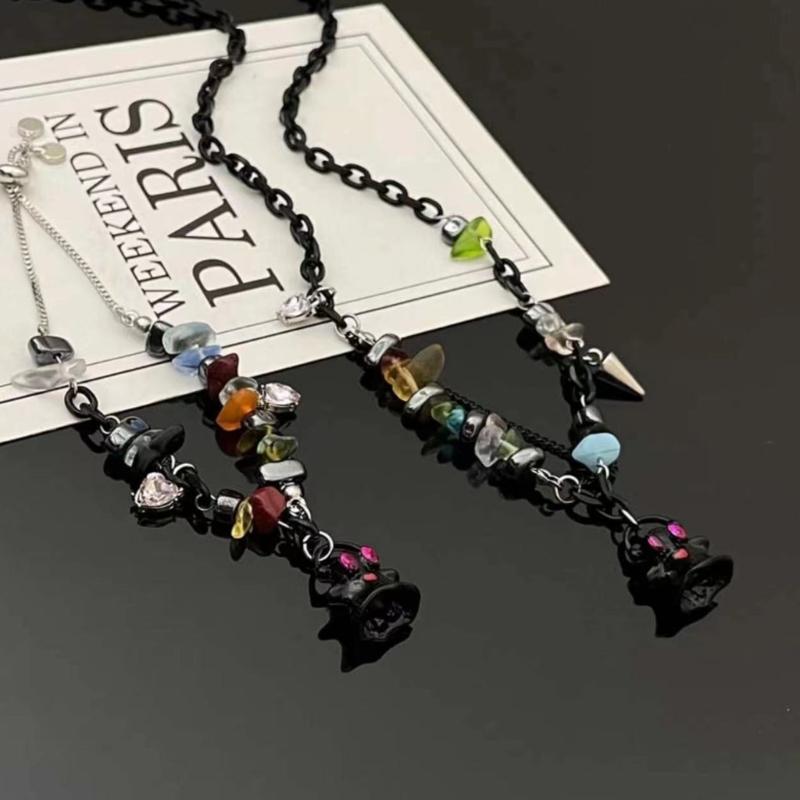 Adjustable Collarbone Chain Colorful Specter Pendant Necklace Stylish Beaded Bracelet Perfect for Fashion Enthusiasts