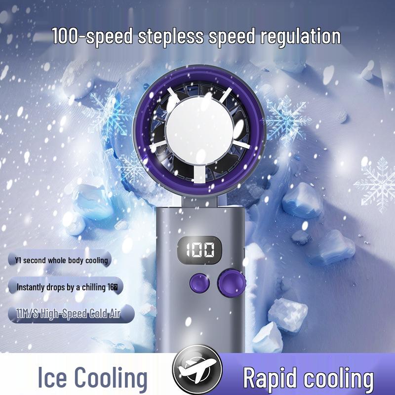 Portable High-Speed Bladeless Mini Fan with Digital Display and Cooling Ice Pack