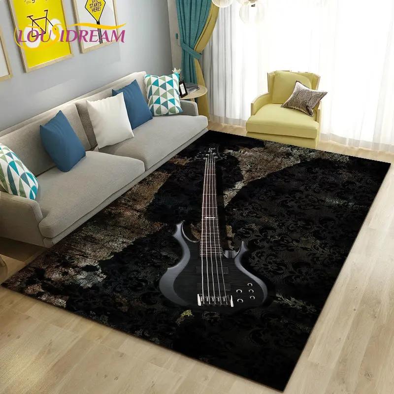 Classical Electric Guitar Music Area Rug Large,Carpet Rug for Living Room Bedroom Sofa Doormat Decoration, Non-slip Floor Mat 3D