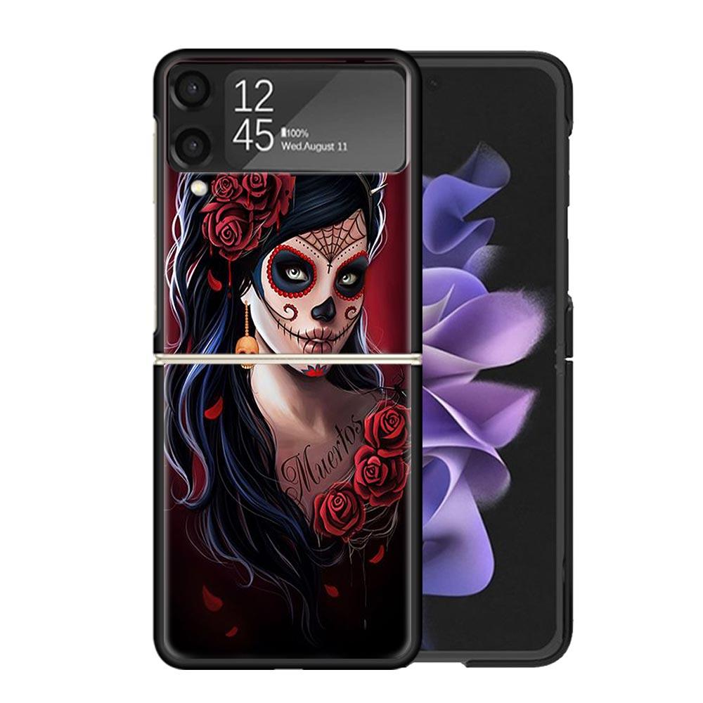 Catrina Mooie Roos Meisje Schedel Hoesjes Voor Samsung Galaxy Z Flip 4 5 6 7 3 Z Flip7 Flip6 Flip4 Flip5 Flip3 5G Hard Schokbestendig F