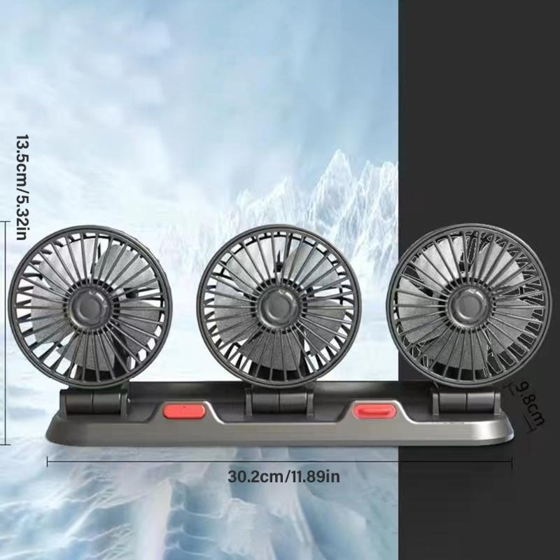 Three Head Car Fan USB Powered Cooling Fan for Truck SUV Home Office Auto Cooling Fan Vehicle Mounted Ventilation Fan