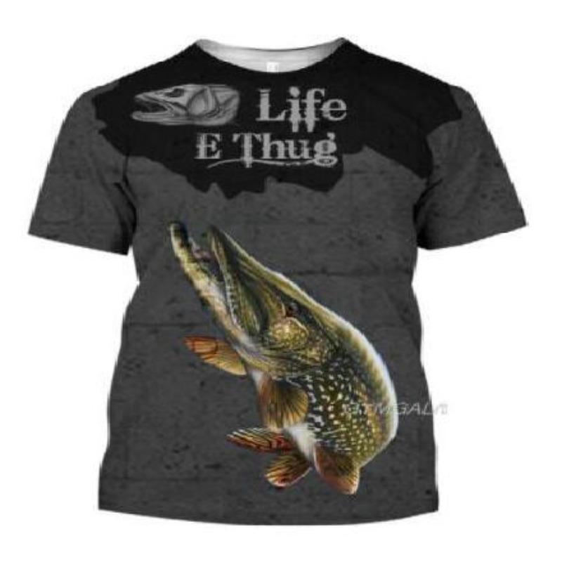 Summer Round Neck Fishing Pattern 3D Print Top Fashionable Casual Short Sleeved Men's T-shirts