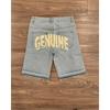 High Street Hip Hop Rhinestone Cross Straight Denim Knee Length Shorts