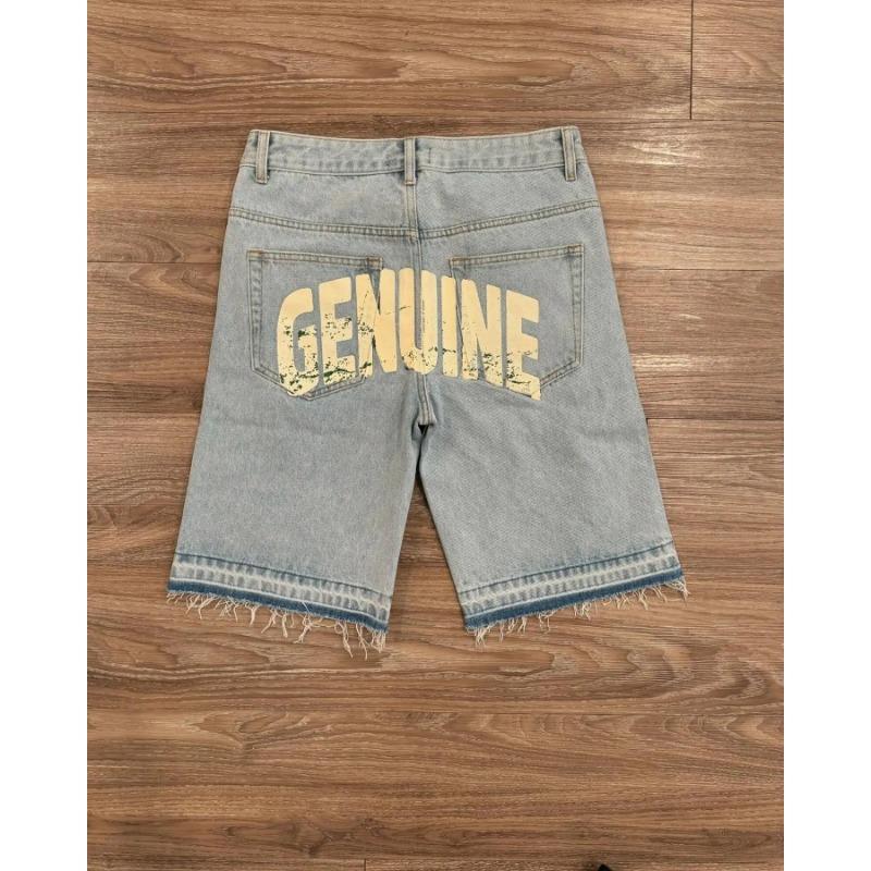 High Street Hip Hop Rhinestone Cross Straight Denim Knee Length Shorts