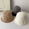 Korean Early Spring New 3D Flower Knitted Fisherman Hat Women Autumn Winter New Show Small Face Handmade Wool Bucket Hat