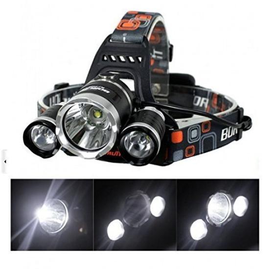 

AFUNTA Boruit LED Super 4 Lighting CREE T6 Идеально для пеших походов и ночной рыбалки Зарядный кабель Налобный фонарь, Перезаряжаемый, Водонепроницаемый, Мощный, 5000 лм, чёрный