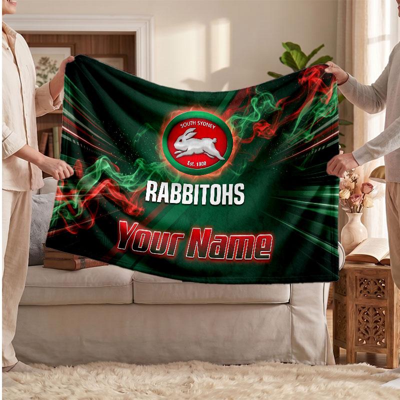 Coperta di Flanella South Sydney Rabbitohs, Testo Nome Personalizzato Morbida Coperta da Divano Decorazione per la Casa Regalo