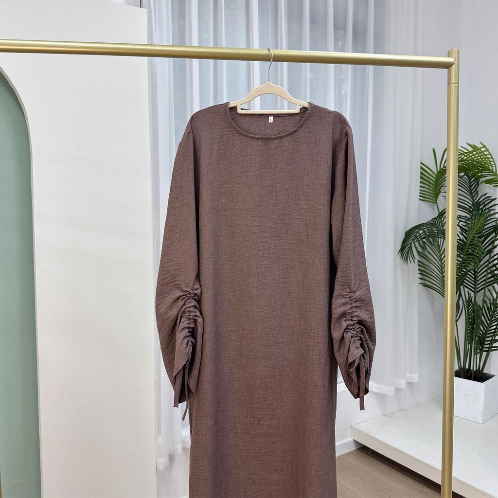 Saudi-Arabien Muslimische Frauen Bescheidenes Kleid Eid Dubai Plain Abaya Islamische Feiertagsparty Solide Türkei Schnürmanschetten Lange Kleidung