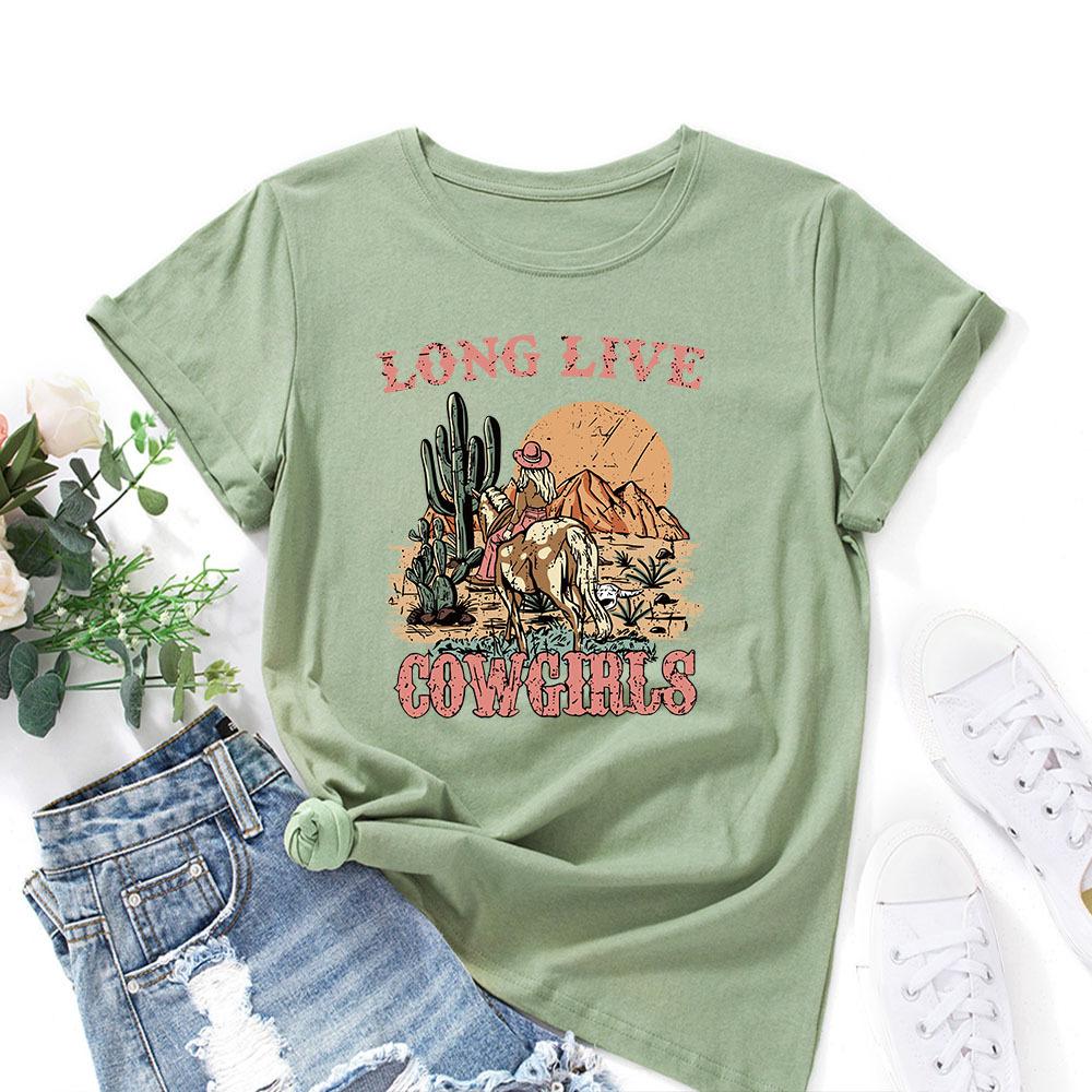 Letters Pattern Cotton T-Shirt Short Sleeve Round Neck Women 2d Print Tops