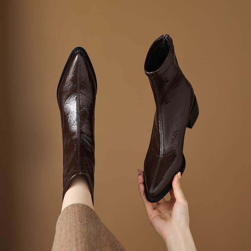 Krazing Po Microfiber Winter Pointed Toe Size 33 Western Boots Size 43 Concise Style Med Heels Ankle Boots