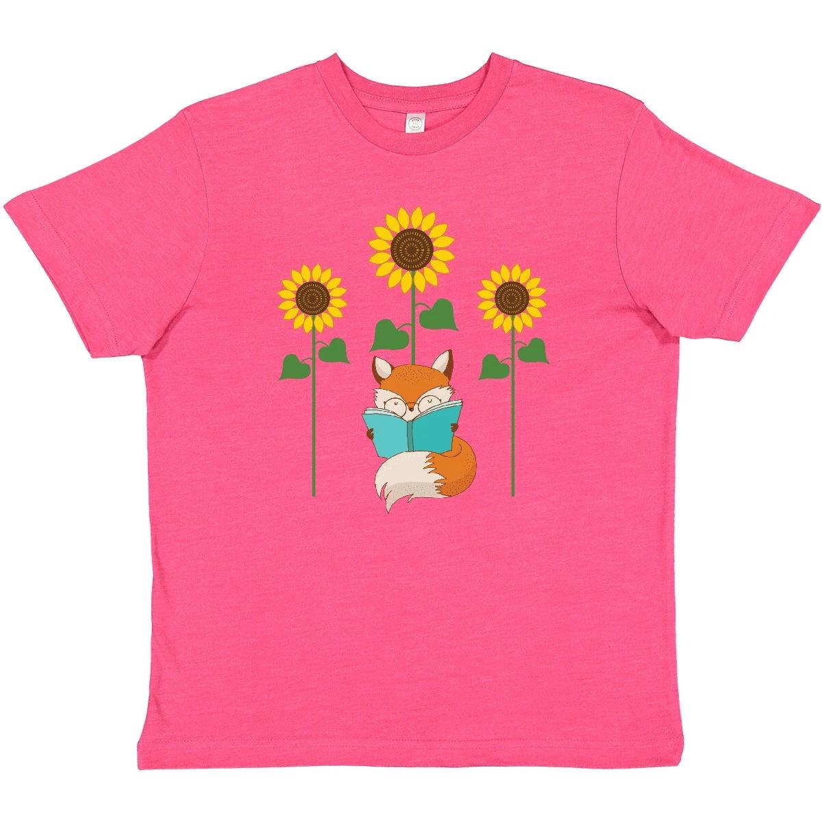 

Inktastic Reading Book Lover Sunflower Fox Youth kids boys T-Shirt Books Reader Childrens 130