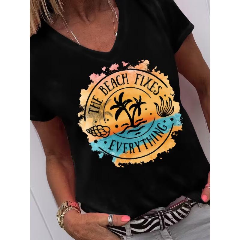Women's V-neck short-sleeved T-shirt casual fashion