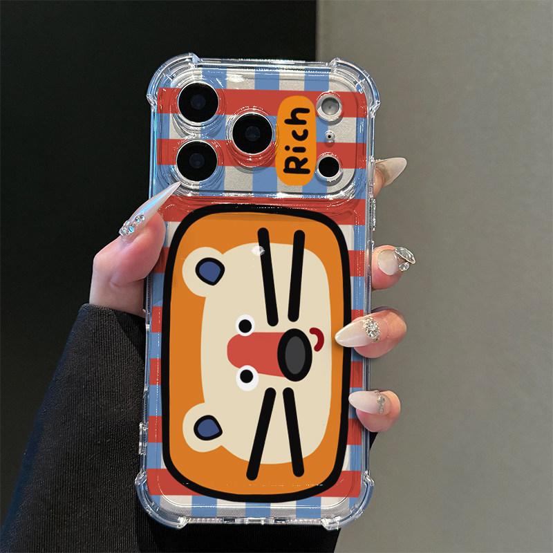 

Plaid Lion Cartoon Phone Case for iPhone 17 Pro Max/16/15/14 Plus/13 with Airbag Protection iPhone 11 Pro