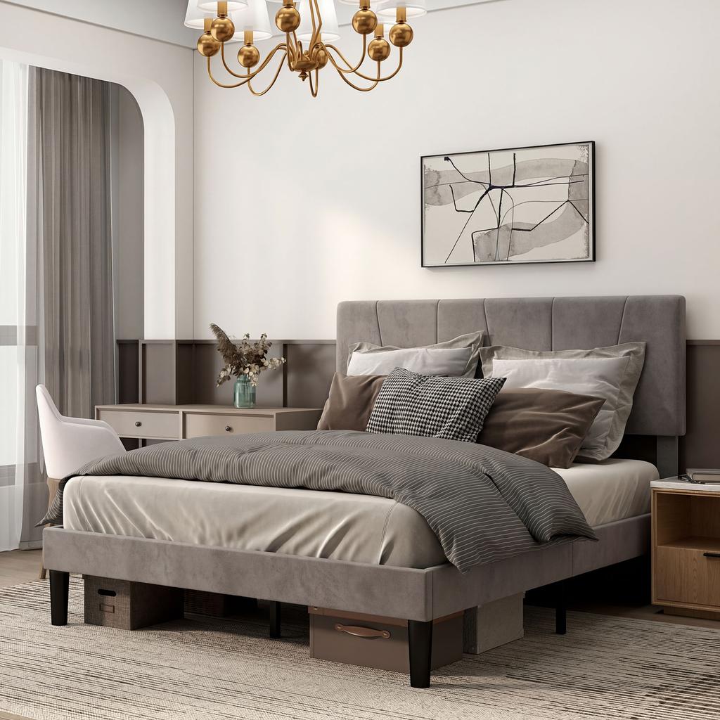 Double bed frame 140 x 190 cm, 2-person bed, adjustable headboard, base 150 x 198 x 100/105/110/115/120 cm, grey