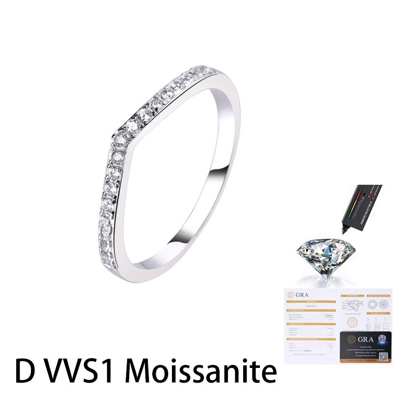 V Shape Wishbone Moissanite Wedding Band Rhodium Plated S925 Silver Pave Stone Stackable Women Matching Ring Trendy GRA