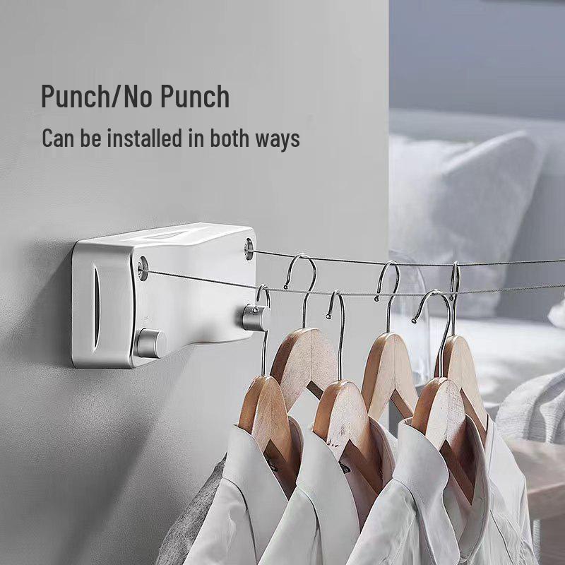 Invisible No-Drill Retractable Stainless Steel Clothesline, 5m Drying Rope for Indoor/Balcony Use