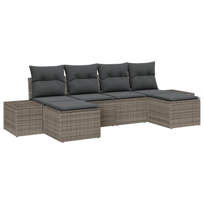 VidaXL Ensemble de canapé de jardin de 6 pièces avec coussins gris en poly rotin 3347169