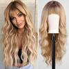 Cross-Border Water Wave Wigs European American Women's Fashionable Synthetic Hair Wig Brown Gradient Color Bangs Long Curly Hair