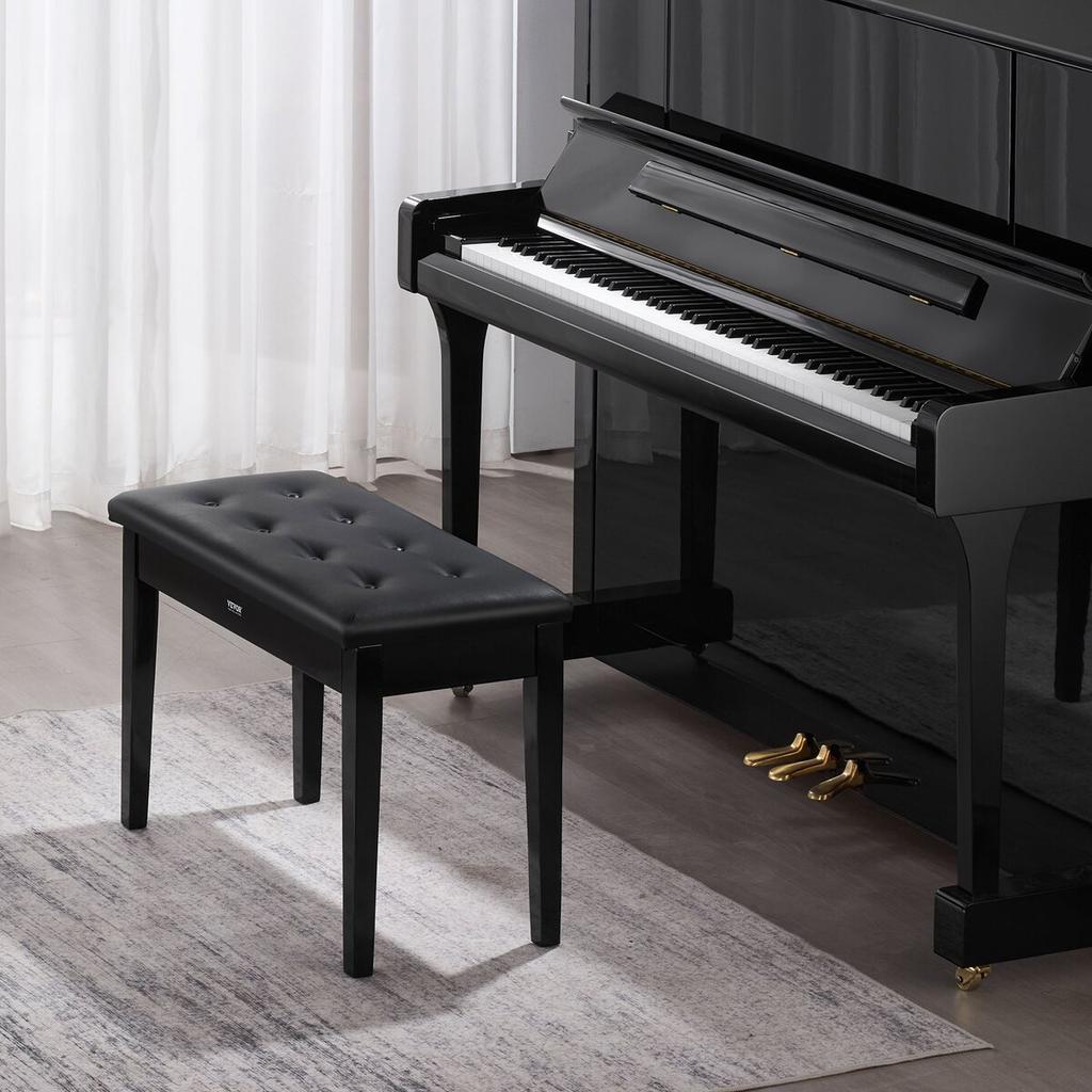 Duet Piano Keyboard Bench Storage Padded Seat Wooden Vanity Bookcase Stool