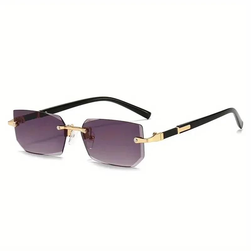 Rimless Sunglasses Rectangular Stylish Popular Women Men Shades Small Square Sun Glasses for Female Male Summer Traveling Oculos