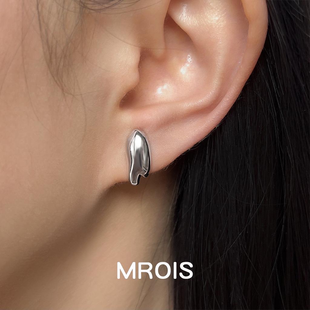 Original Thick Plated Real Gold Liquid Stud Earrings - Geometric Irregular High-End Fashion AB Style