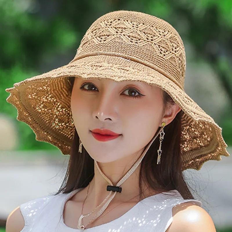 WTEMPO Summer Foldable Hats for Women Large Brim Sun Protection Hats Hollow-out Breathable Vacation Travel Seaside Beach Cool Hats
