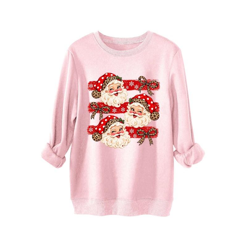 Womens Thick Hoodie Leopard Print Bow Santa Snowflake Graphic Round Neck Loose Fit Casual Winter Sweatshirt