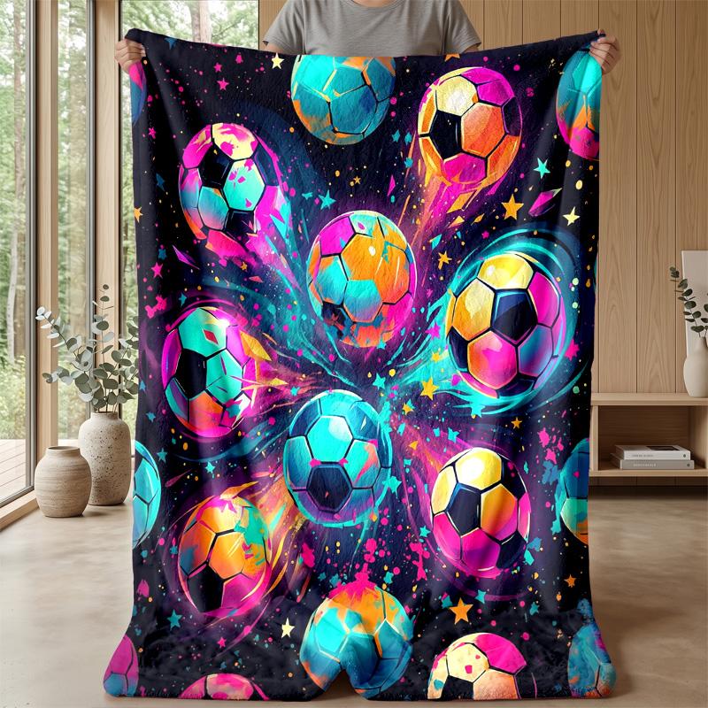 Colorful Soccer Ball Blanket Personalized Name Flannel Blanket Soft Cozy Plush Throw for Sofa Bed Lightweight Home Decor