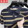Hengyuanxiang Men's Linen Blend Striped Polo Shirt