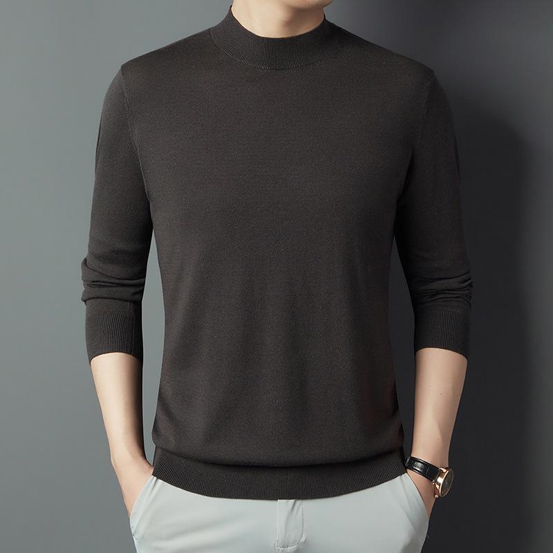 Autumn Wool-Silk Blend High Neck Men's Sweater - Thick Long Sleeve Youth Base Layer