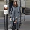 ELLE Solid Color Straight Cut Minimalist Commuter Double Breasted Long Coat Women Coats Medium-Gray EN48849