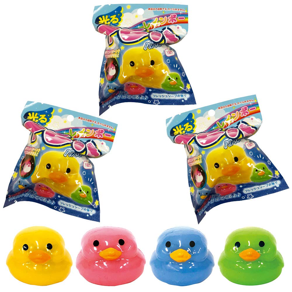 

Set of 3 Glowing Rainbow Bath Duck Fresh Soap Scent Balls, Design,