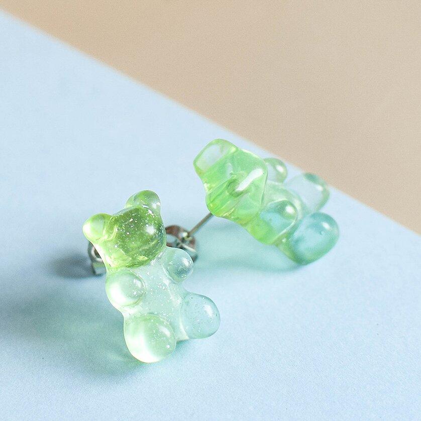 Wholesale Gummy Bears Studs Earrings For Women Teens Girls Gradient Color Sequin Bear Earring Fashion Zircon Birthday Gift